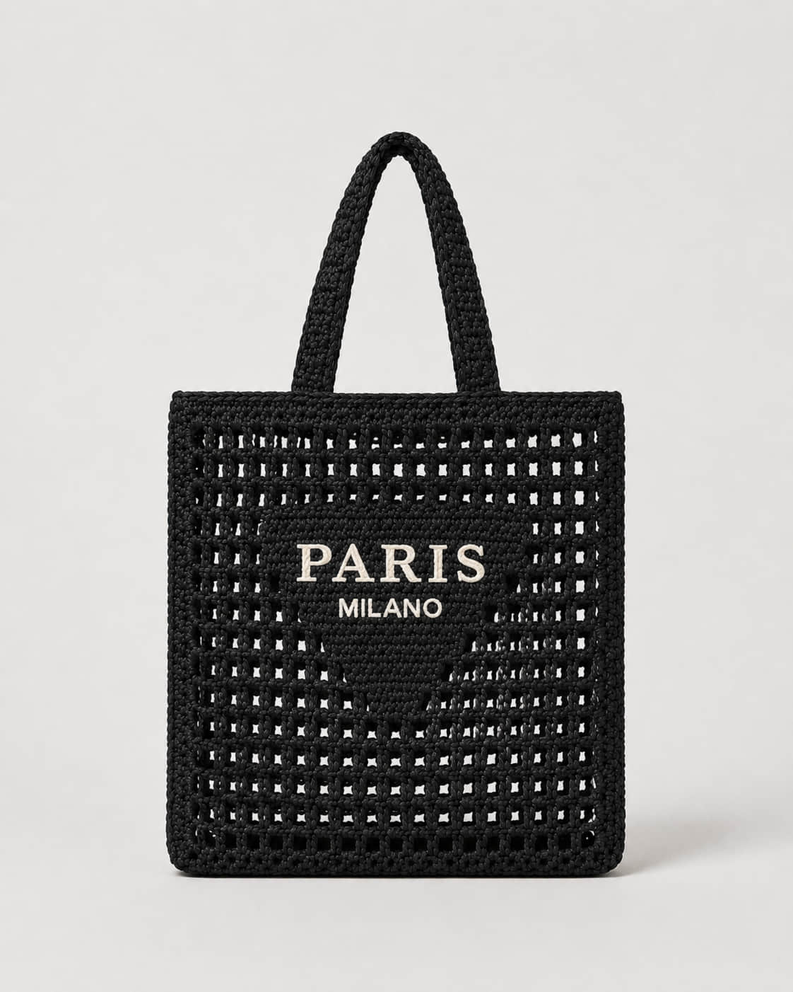 Bolso Tote Rectangular con Panel Tejido e Inscripción Frontal Ref. 0824 - Marea Bella Swimwear