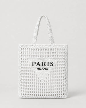 Bolso Tote Rectangular con Panel Tejido e Inscripción Frontal Ref. 0824 - Marea Bella Swimwear