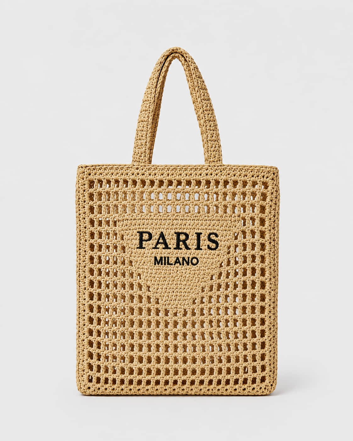 Bolso Tote Rectangular con Panel Tejido e Inscripción Frontal Ref. 0824 - Marea Bella Swimwear