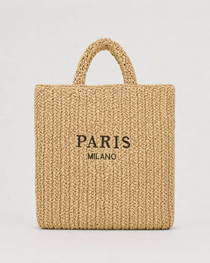 Bolso Tote Rectangular con Panel Tejido e Inscripción Frontal Ref. 0824 - Marea Bella Swimwear