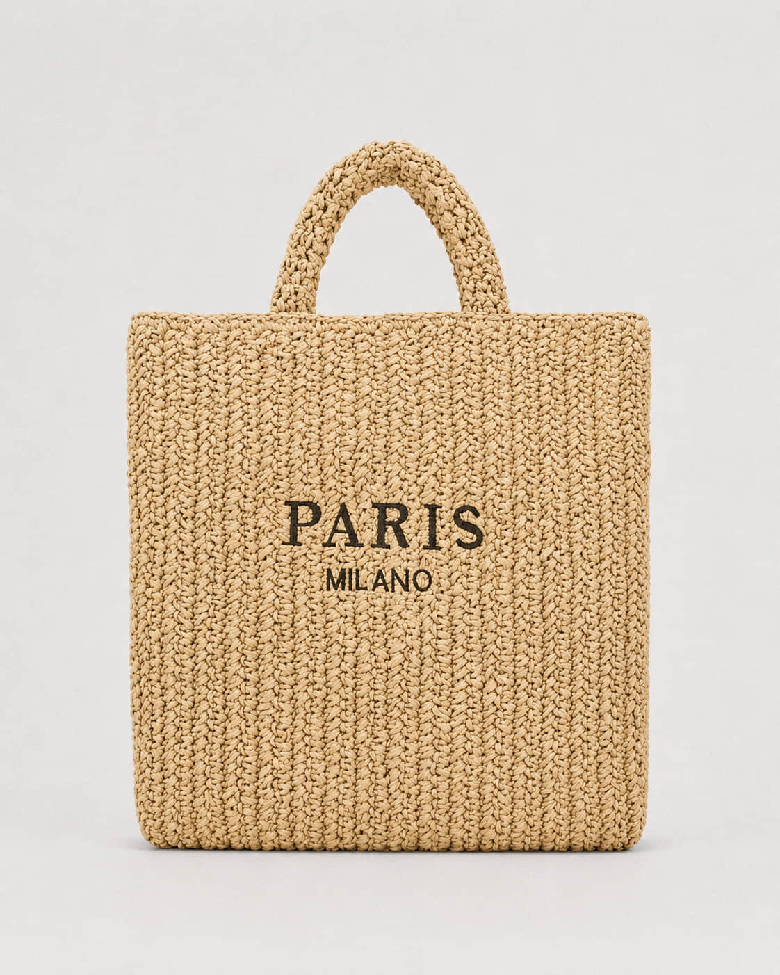 Bolso Tote Rectangular con Panel Tejido e Inscripción Frontal Ref. 0824 - Marea Bella Swimwear
