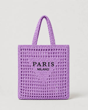 Bolso Tote Rectangular con Panel Tejido e Inscripción Frontal Ref. 0824 - Marea Bella Swimwear