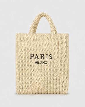 Bolso Tote Rectangular con Panel Tejido e Inscripción Frontal Ref. 0824 - Marea Bella Swimwear