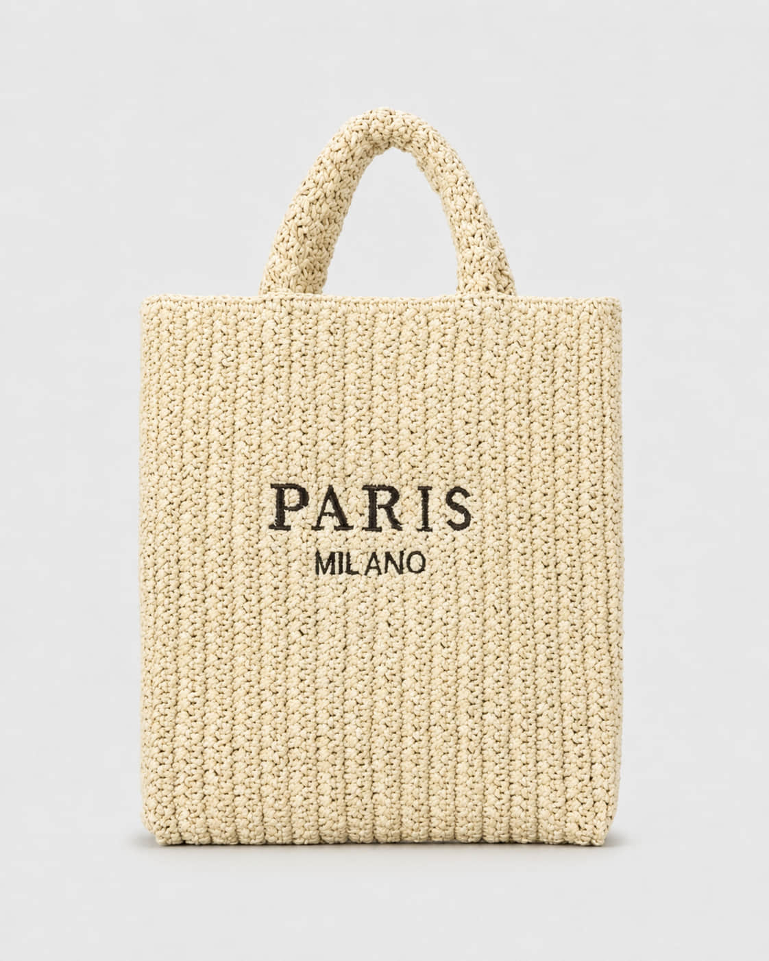 Bolso Tote Rectangular con Panel Tejido e Inscripción Frontal Ref. 0824 - Marea Bella Swimwear
