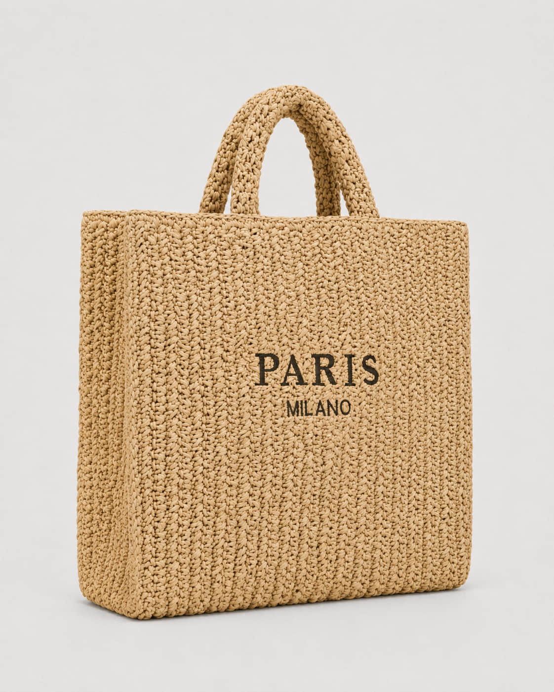 Bolso Tote Rectangular con Panel Tejido e Inscripción Frontal Ref. 0824 - Marea Bella Swimwear