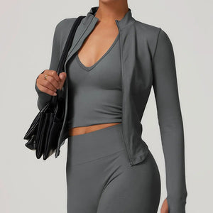 Campera Deportiva Lisa con Cierre Frontal y Cuello Alto Ref. 1088 - Marea Bella Swimwear