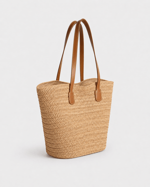 Cartera Tote Canasta de Rafia Trenzada con Asas Efecto Cuero Ref. 0804 - Marea Bella Swimwear