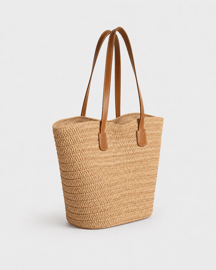 Cartera Tote Canasta de Rafia Trenzada con Asas Efecto Cuero Ref. 0804 - Marea Bella Swimwear