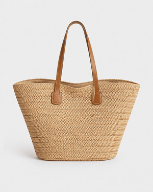 Cartera Tote Canasta de Rafia Trenzada con Asas Efecto Cuero Ref. 0804 - Marea Bella Swimwear