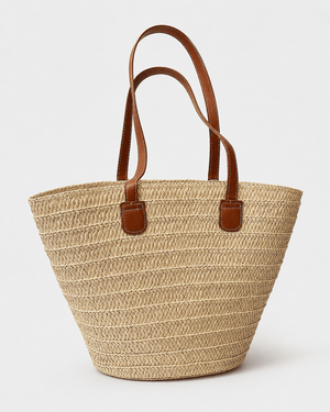 Cartera Tote Canasta de Rafia Trenzada con Asas Efecto Cuero Ref. 0804 - Marea Bella Swimwear