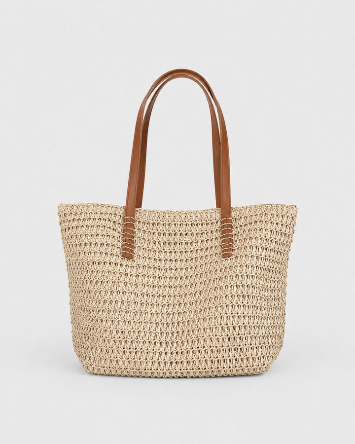 Cartera Tote de Rafia con Trama Calada y Asas Largas Ref. 0806 - Marea Bella Swimwear
