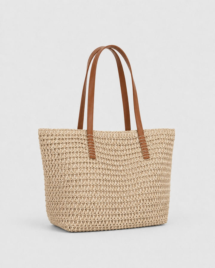 Cartera Tote de Rafia con Trama Calada y Asas Largas Ref. 0806 - Marea Bella Swimwear