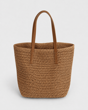 Cartera Tote de Rafia con Trama Calada y Asas Largas Ref. 0806 - Marea Bella Swimwear