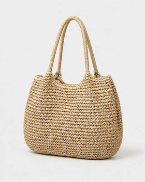 Cartera Tote Redondeada de Tejido de Rafia con Asas Dobles Ref. 0803 - Marea Bella Swimwear