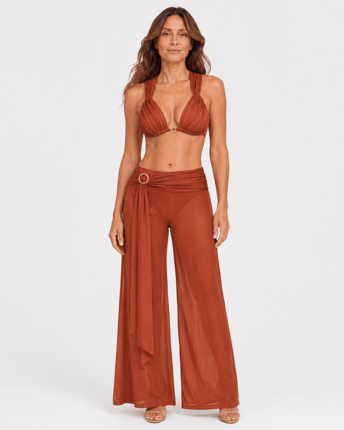 Conjunto con Adorno en Argolla y Pantalón Palazzo Cruzado Ref. 0595 - Marea Bella Swimwear