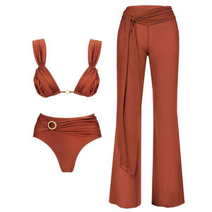 Conjunto con Adorno en Argolla y Pantalón Palazzo Cruzado Ref. 0595 - Marea Bella Swimwear