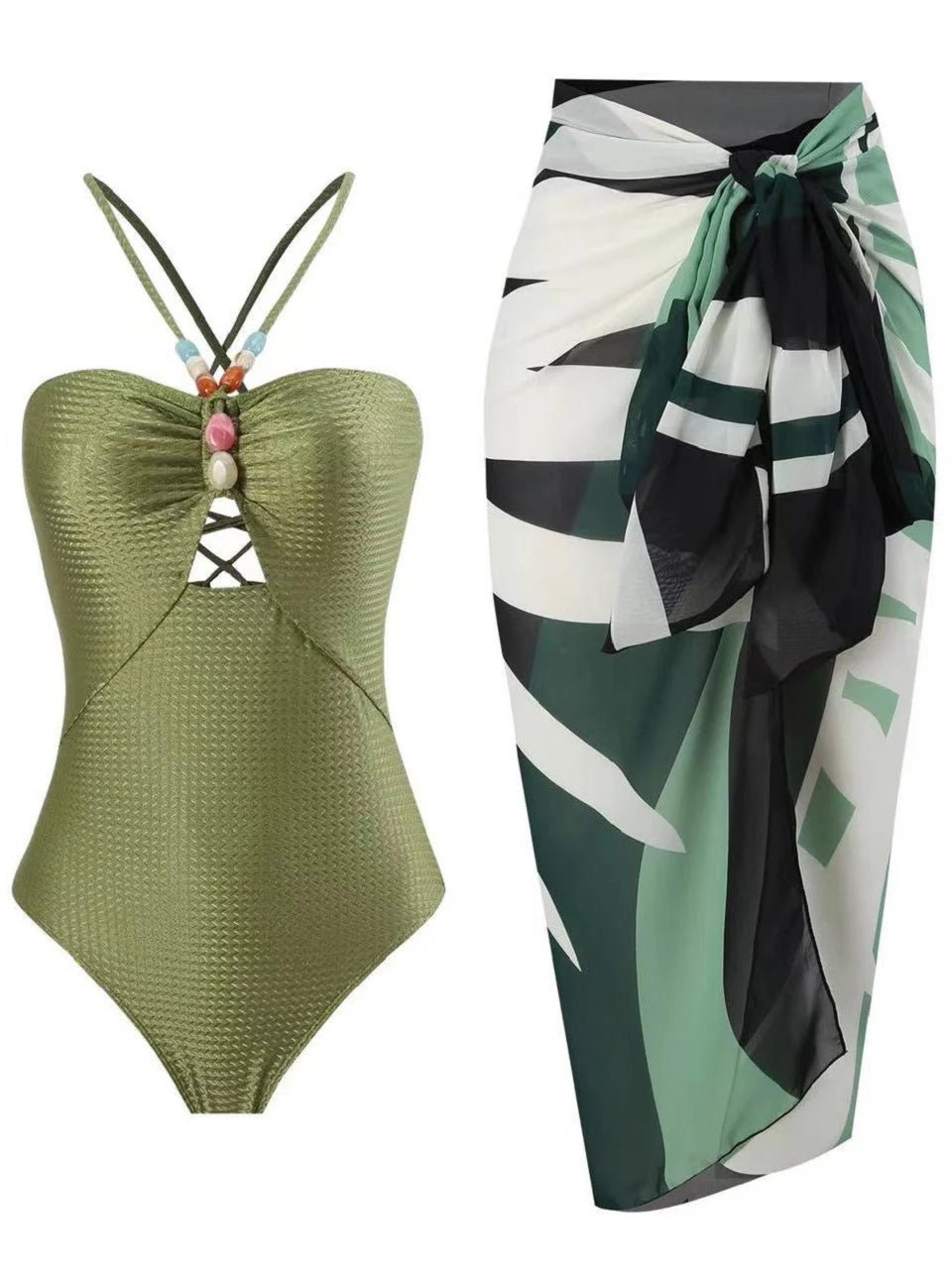 Conjunto con Enteriza Texturizada y Falda Estampada Ref. 0345 - Marea Bella Swimwear