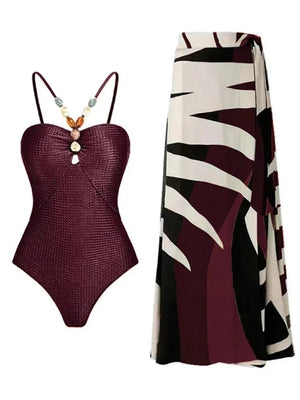 Conjunto con Enteriza Texturizada y Falda Estampada Ref. 0345 - Marea Bella Swimwear