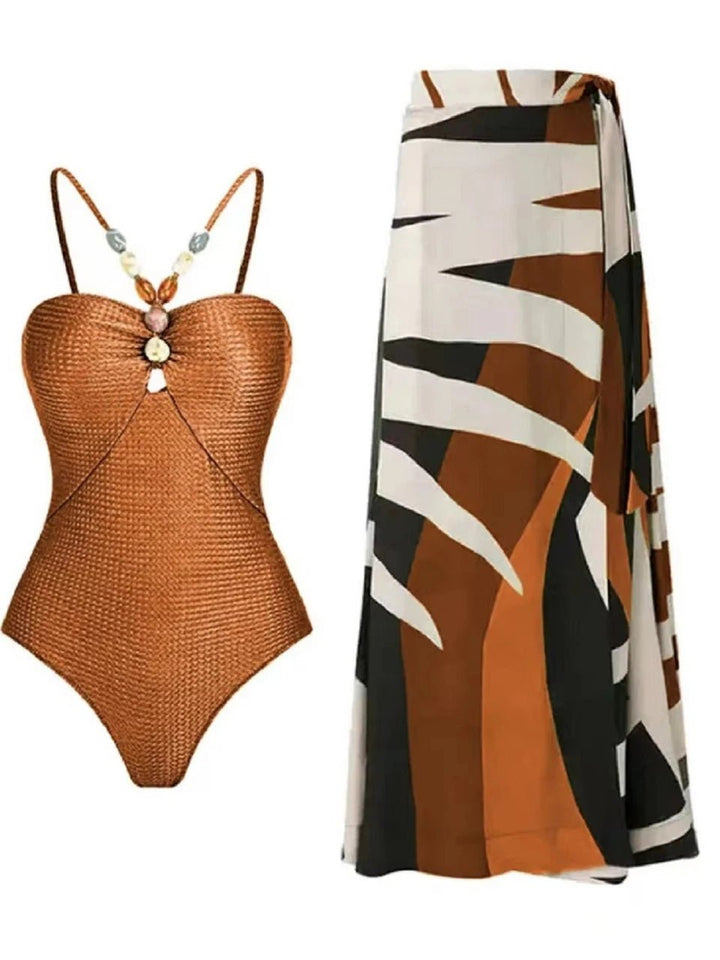 Conjunto con Enteriza Texturizada y Falda Estampada Ref. 0345 - Marea Bella Swimwear