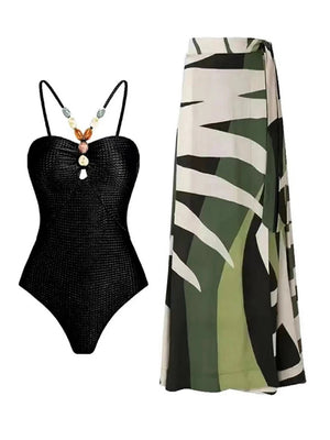 Conjunto con Enteriza Texturizada y Falda Estampada Ref. 0345 - Marea Bella Swimwear