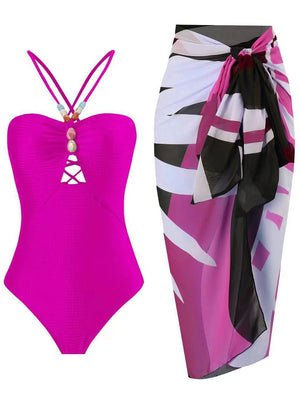Conjunto con Enteriza Texturizada y Falda Estampada Ref. 0345 - Marea Bella Swimwear