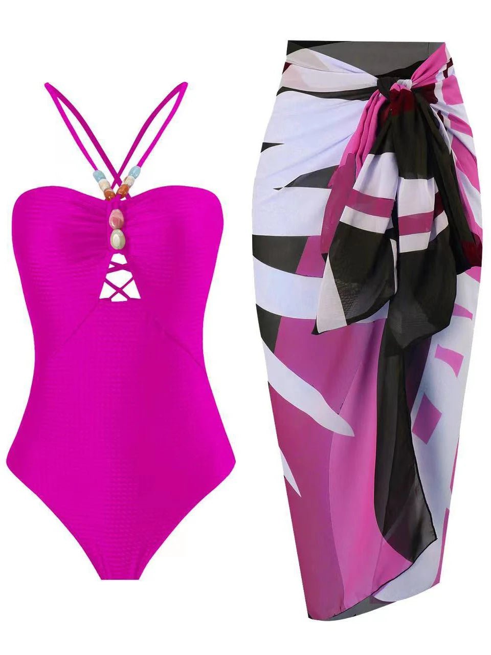 Conjunto con Enteriza Texturizada y Falda Estampada Ref. 0345 - Marea Bella Swimwear
