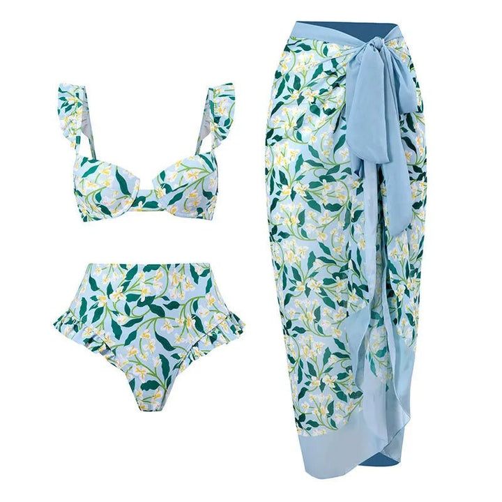 Conjunto de Bikini con Estampa Floral y Falda Pareo Ref. 0571 - Marea Bella Swimwear