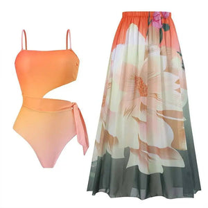 Conjunto de Enteriza con Detalle Lateral y Pareo Estampado Ref. 0576 - Marea Bella Swimwear