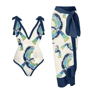 Conjunto de Enteriza con Escote en V y Pareo Ref. 0586 - Marea Bella Swimwear