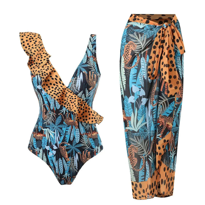 Conjunto de Enteriza de Un Hombro con Volado y Pareo Ref. 0584 - Marea Bella Swimwear