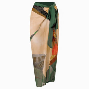 Conjunto de Enteriza Drapeada y Falda Estampada Tropical Ref. 0568 - Marea Bella Swimwear