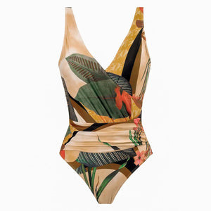 Conjunto de Enteriza Drapeada y Falda Estampada Tropical Ref. 0568 - Marea Bella Swimwear