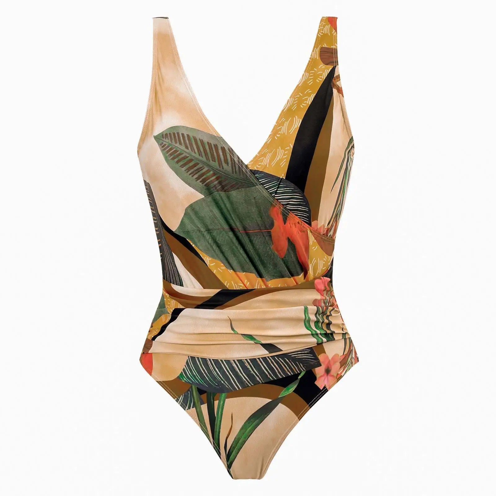 Conjunto de Enteriza Drapeada y Falda Estampada Tropical Ref. 0568 - Marea Bella Swimwear