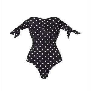 Conjunto de Enteriza Strapless con Estampa de Lunares y Falda Pareo Drapeada Ref. 0592 - Marea Bella Swimwear
