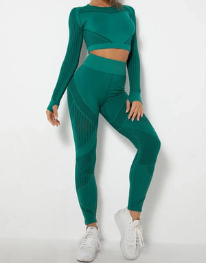 Conjunto Deportivo con Blusa de Manga Larga y Calza Texturada Ref. 1048 - Marea Bella Swimwear