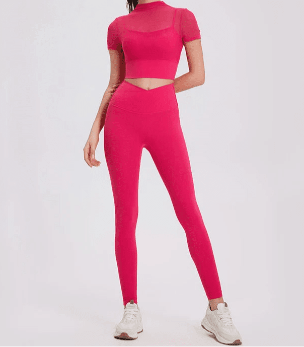 Conjunto Deportivo con Top de Manga Corta en Tul y Calza Ref. 1041 - Marea Bella Swimwear