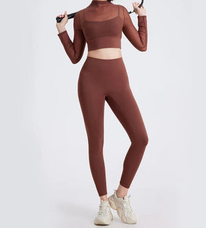 Conjunto Deportivo con Top de Manga Larga en Tul y Calza Ref. 1040 - Marea Bella Swimwear