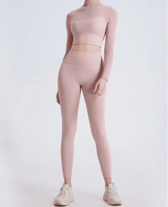 Conjunto Deportivo con Top de Manga Larga en Tul y Calza Ref. 1040 - Marea Bella Swimwear