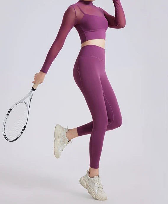 Conjunto Deportivo con Top de Manga Larga en Tul y Calza Ref. 1040 - Marea Bella Swimwear