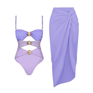 Conjunto Enteriza Bicolor con Detalle Vazado y Pollera Drapeadа Ref. 0570 - Marea Bella Swimwear