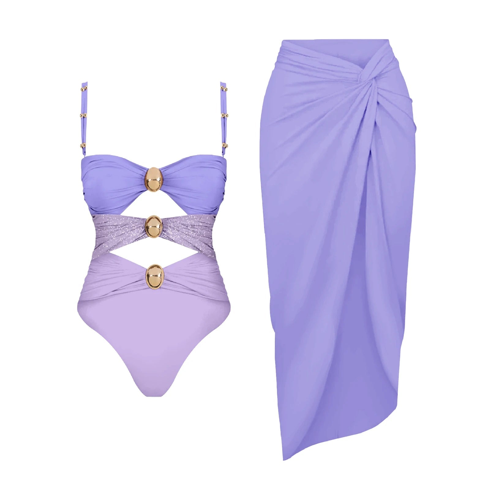 Conjunto Enteriza Bicolor con Detalle Vazado y Pollera Drapeadа Ref. 0570 - Marea Bella Swimwear