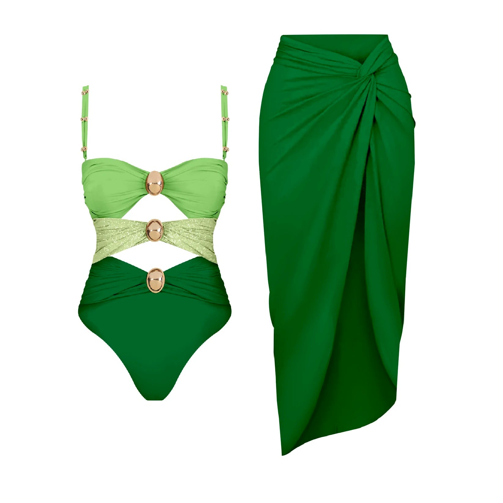 Conjunto Enteriza Bicolor con Detalle Vazado y Pollera Drapeadа Ref. 0570 - Marea Bella Swimwear
