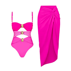 Conjunto Enteriza Bicolor con Detalle Vazado y Pollera Drapeadа Ref. 0570 - Marea Bella Swimwear