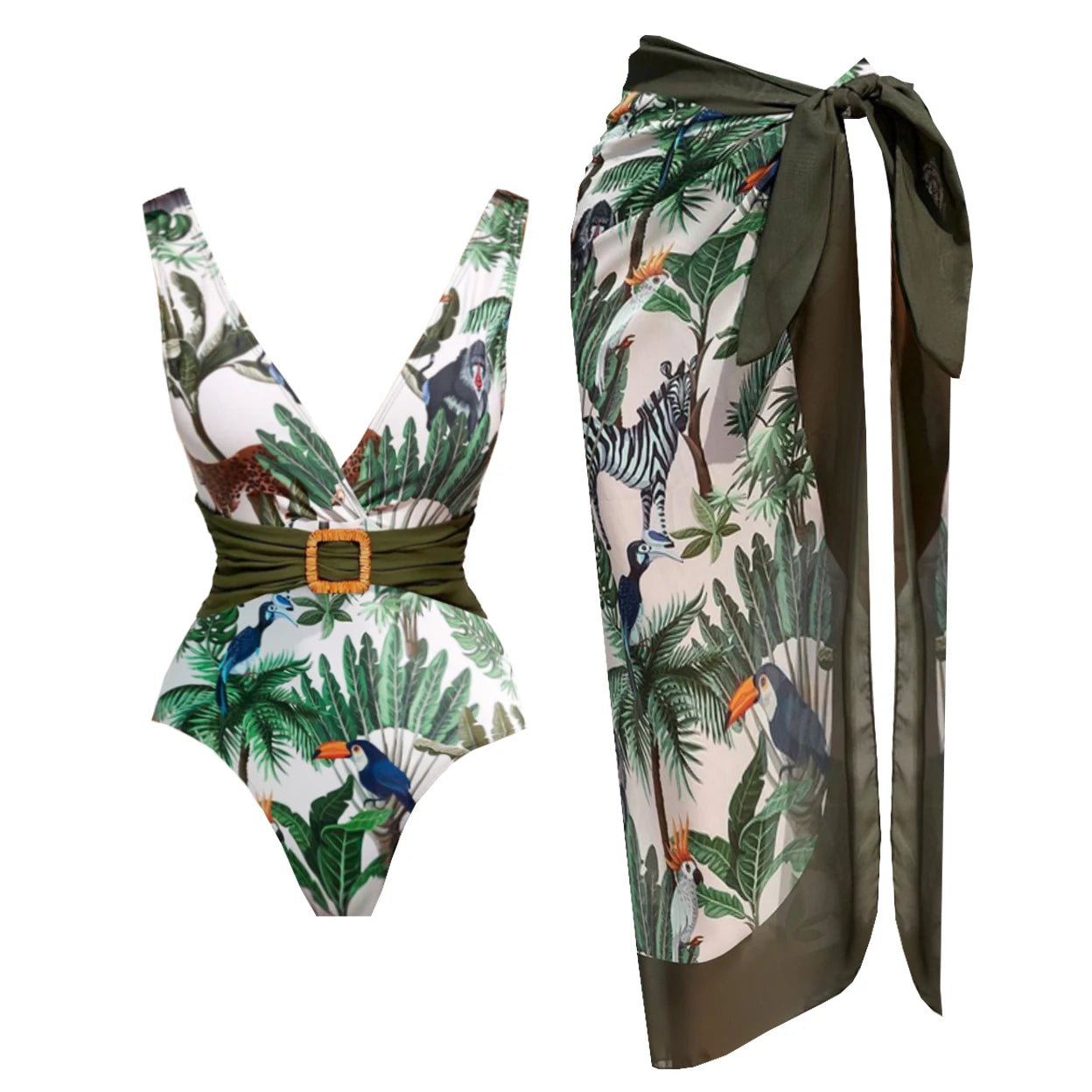 Conjunto Enteriza Escote V con Cinturón y Falda Pareo Drapeado Ref. 0593 - Marea Bella Swimwear
