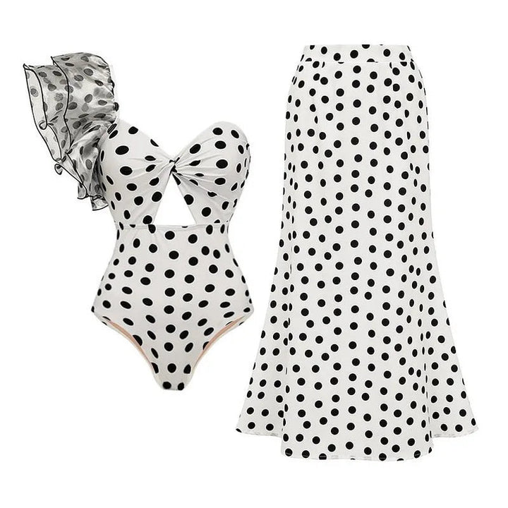 Conjunto Lunares: Enteriza de Un Hombro y Pareo Ref. 0578 - Marea Bella Swimwear