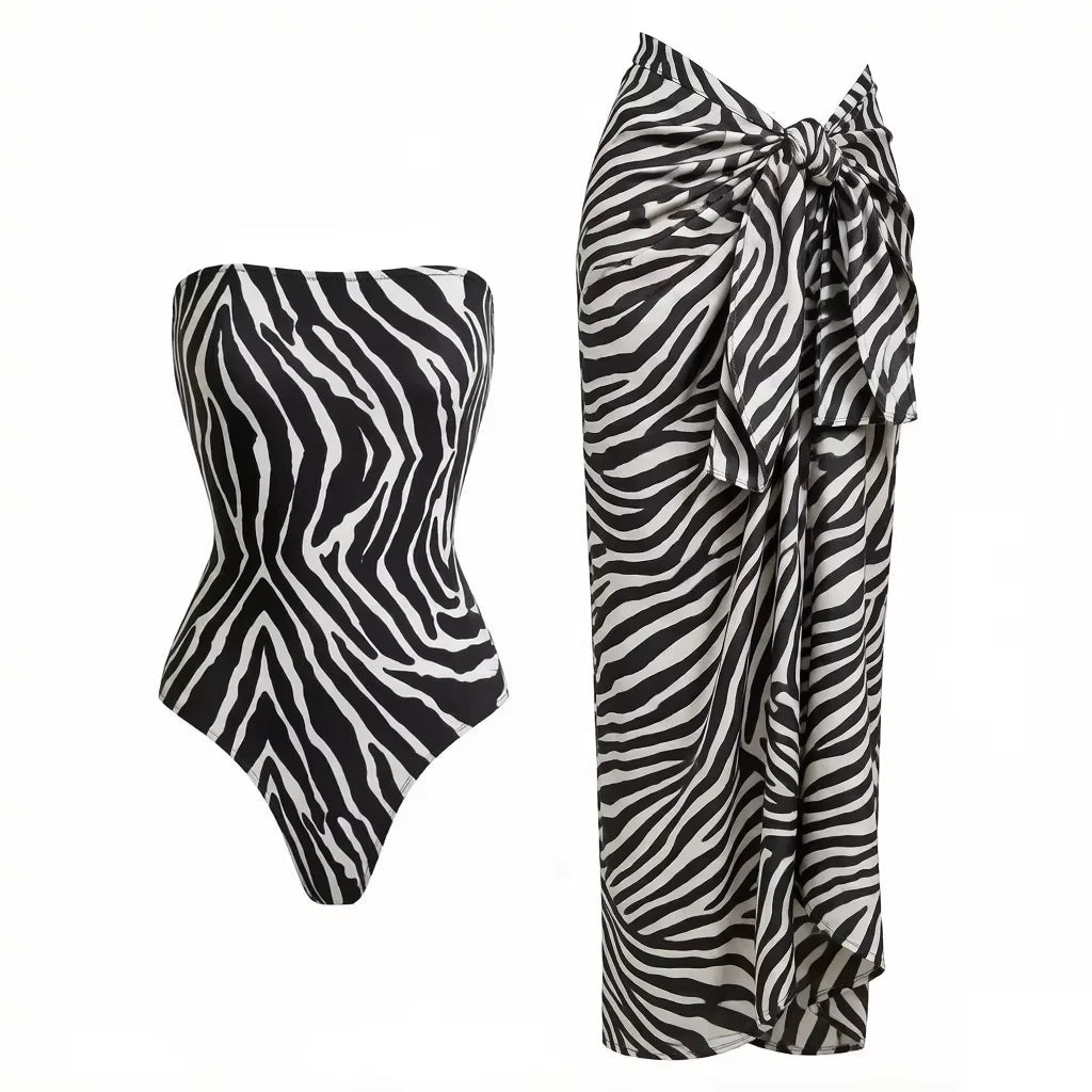 Conjunto Strapless con Falda Pareo Anudada Ref. 0594 - Marea Bella Swimwear