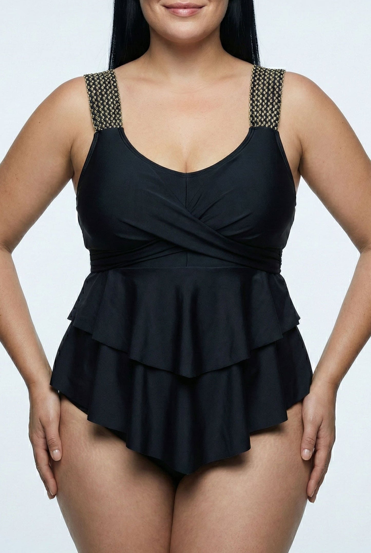 Enteriza Plus Size Cruzada con Volado Frontal Ref: 0667