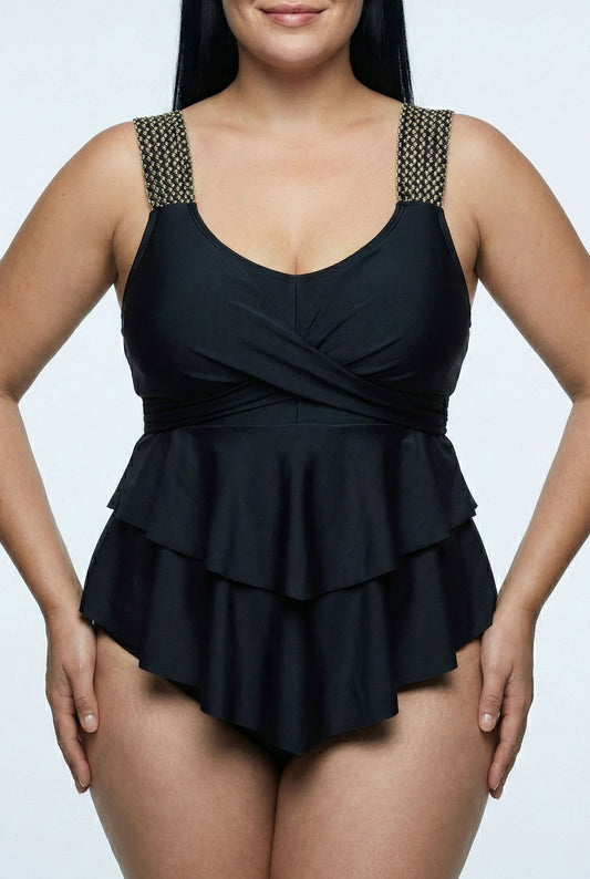 Enteriza Plus Size Cruzada con Volado Frontal Ref: 0667