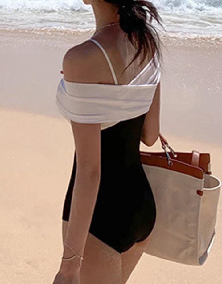 Enteriza Bicolor con Tirantes Dobles y Escote Cruzado Ref. 0216 - Marea Bella Swimwear