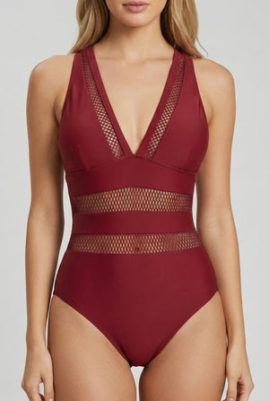 Enteriza con Detalles en Tul y Escote en V Ref. 0775 - Marea Bella Swimwear